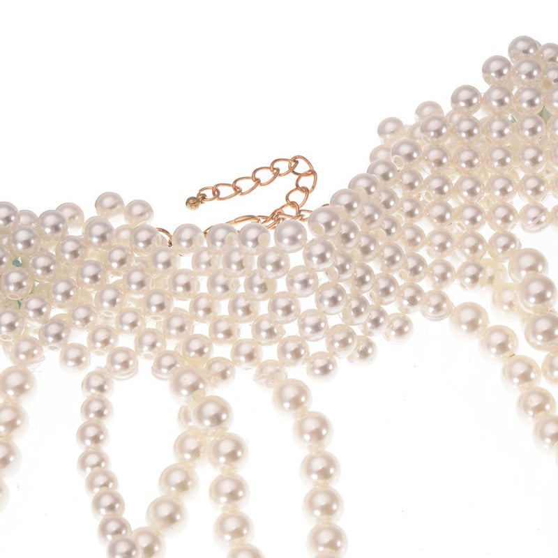 Jerollin Simulated Pearl Body Statement Necklace for Women, Fashion Collar Bib Necklaces Costume Jewelry White - Image 5
